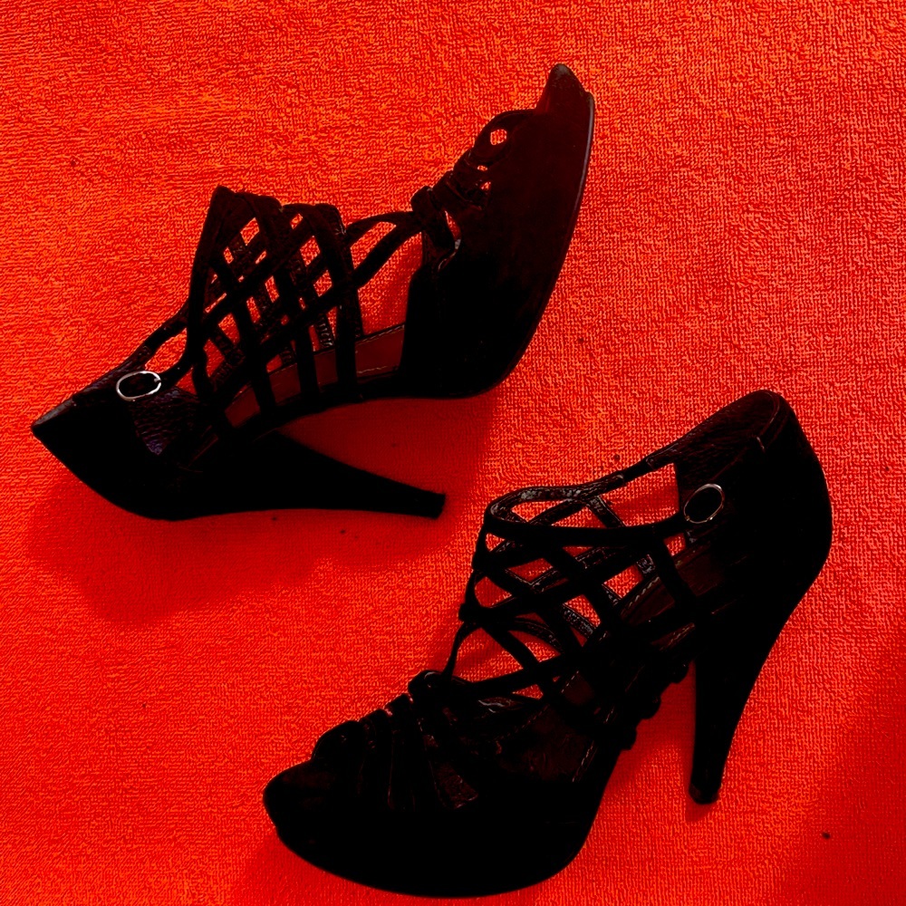 Paolo caged peep toe suede sandal
